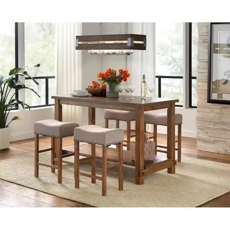 Brown Nailhead Counter Height Saddle Stool, Set of 2