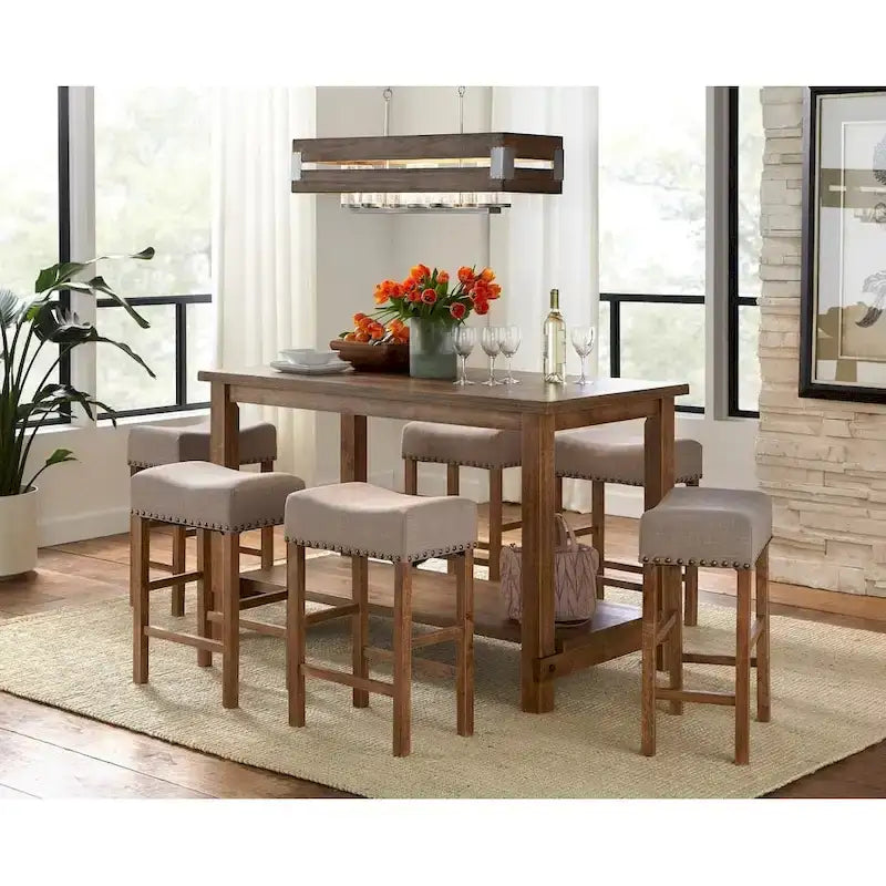 Brown Nailhead Counter Height Saddle Stool, Set of 2