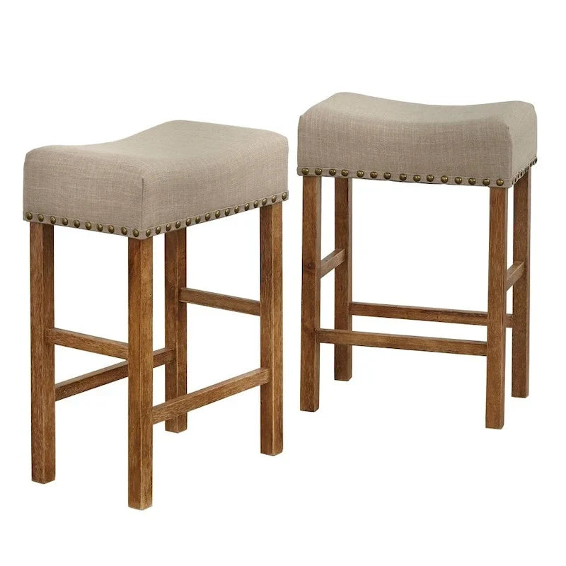 Brown Nailhead Counter Height Saddle Stool, Set of 2