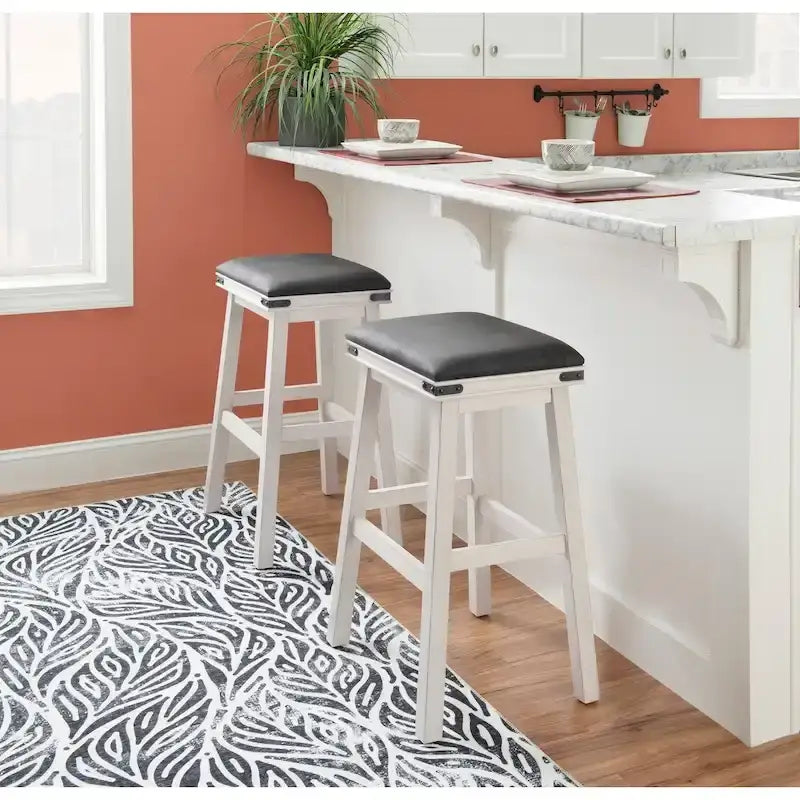 Off-white / Brown Backless Barstool with Faux Leather Seat, Seats 1