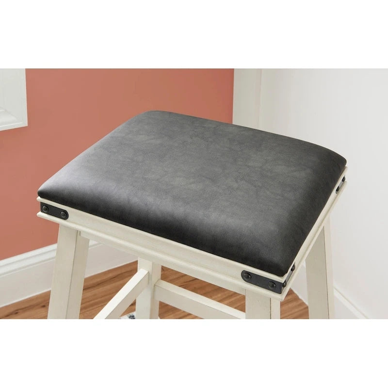 Off-white / Brown Backless Barstool with Faux Leather Seat, Seats 1