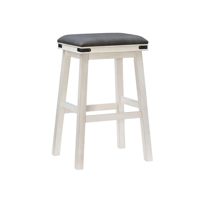 Off-white / Brown Backless Barstool with Faux Leather Seat, Seats 1