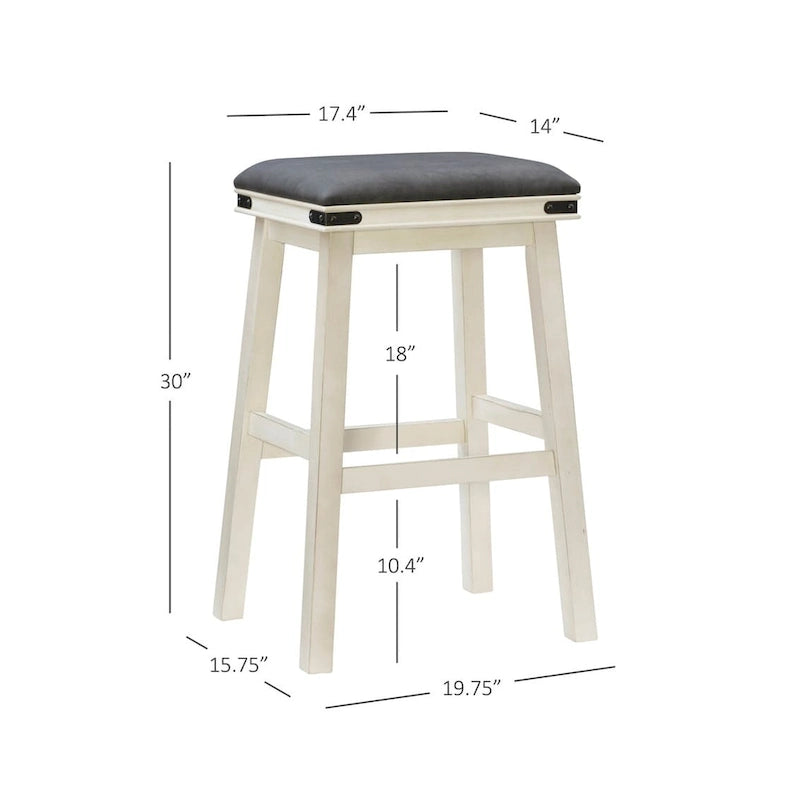 Off-white / Brown Backless Barstool with Faux Leather Seat, Seats 1
