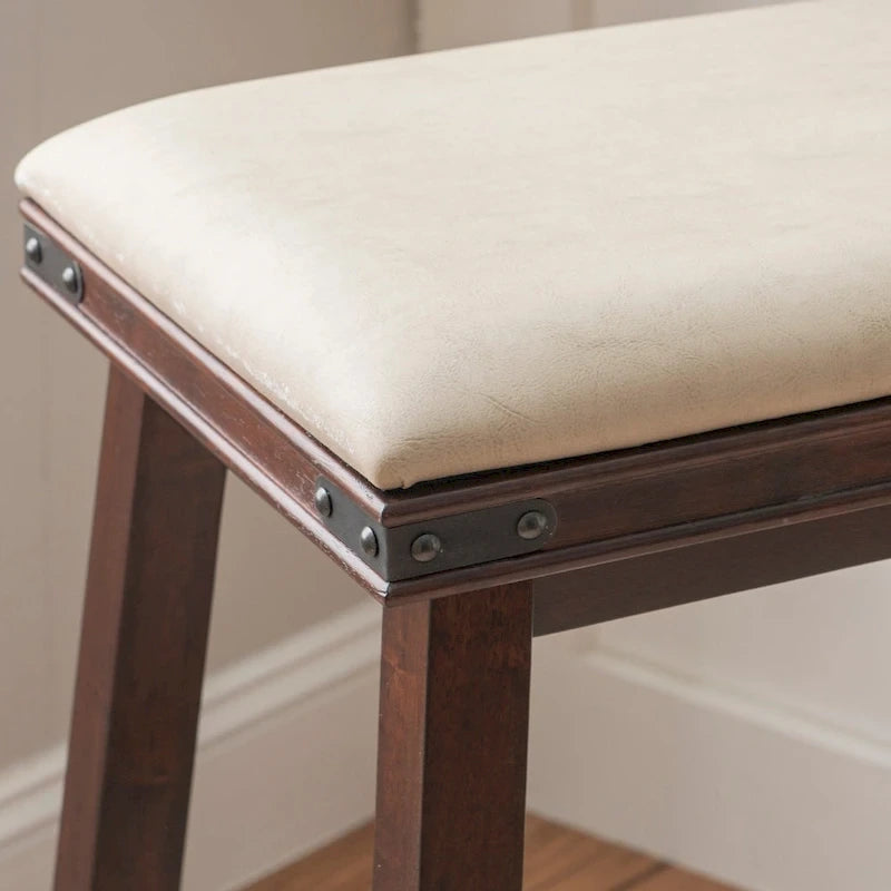 Off-white / Brown Backless Barstool with Faux Leather Seat, Seats 1