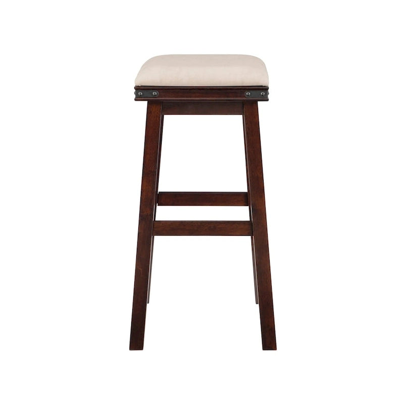 Off-white / Brown Backless Barstool with Faux Leather Seat, Seats 1