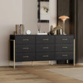 9-Drawer Dresser, Black/White, Gold Handles, for 1 Person