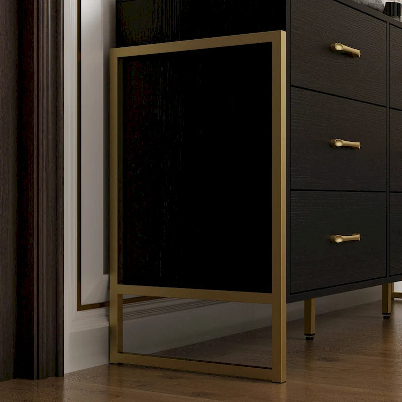 9-Drawer Dresser, Black/White, Gold Handles, for 1 Person