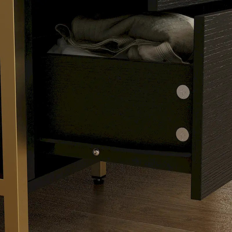 9-Drawer Dresser, Black/White, Gold Handles, for 1 Person