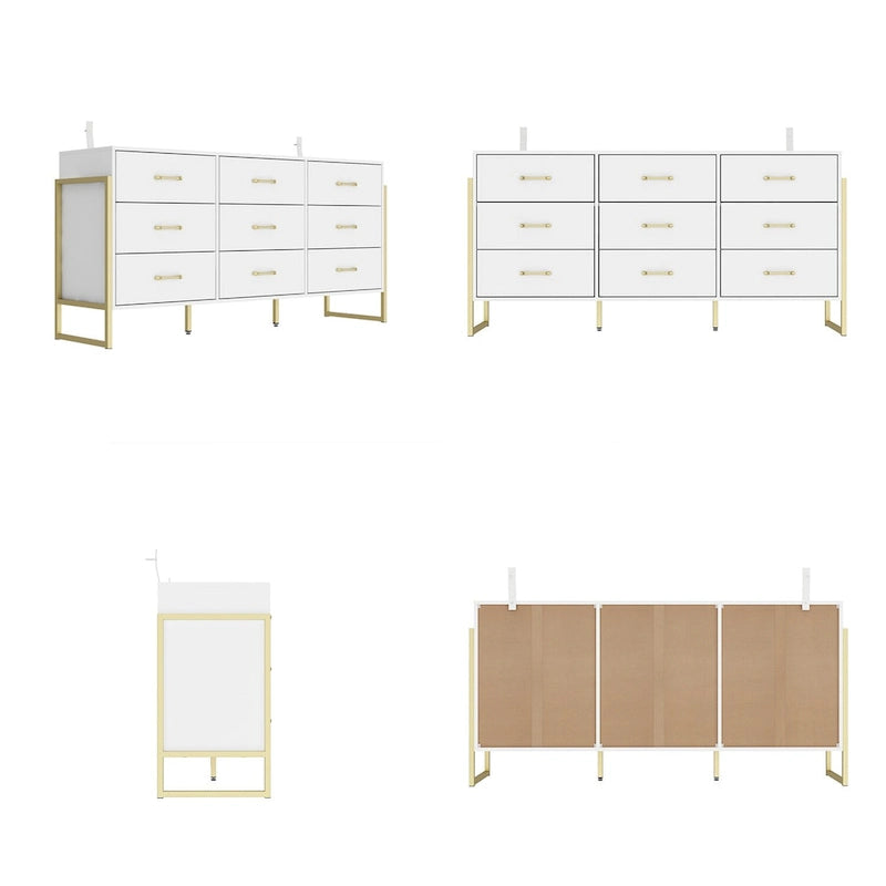 9-Drawer Dresser, Black/White, Gold Handles, for 1 Person