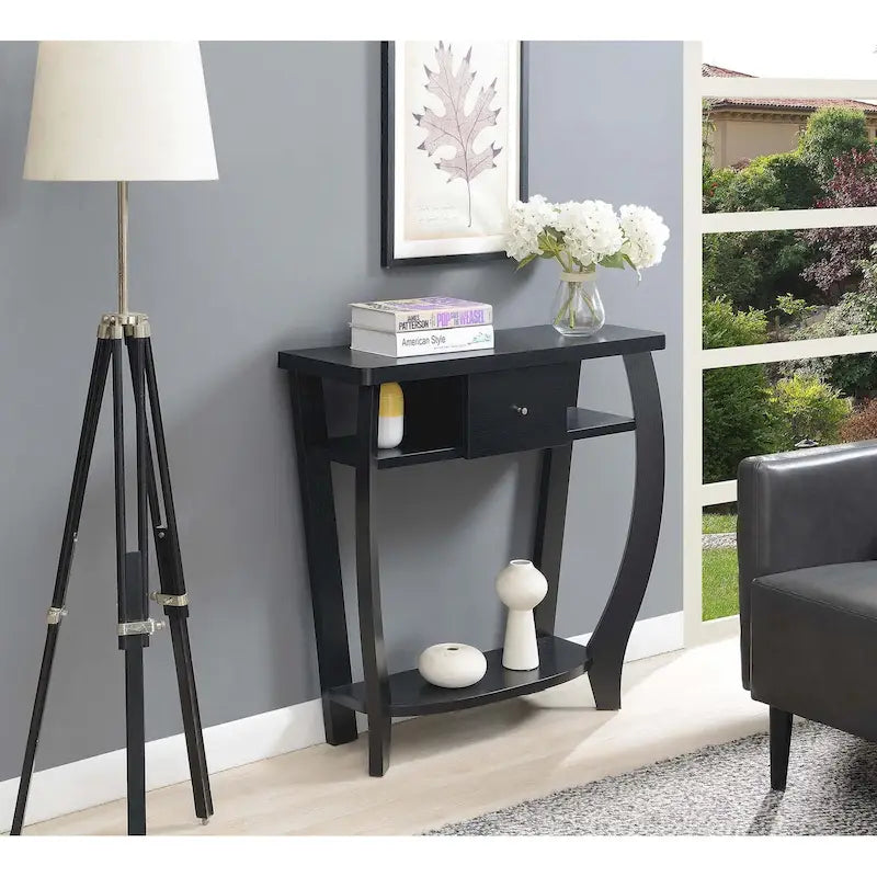 Espresso / Black Console Table with Drawer & Shelf, 1-Person Use