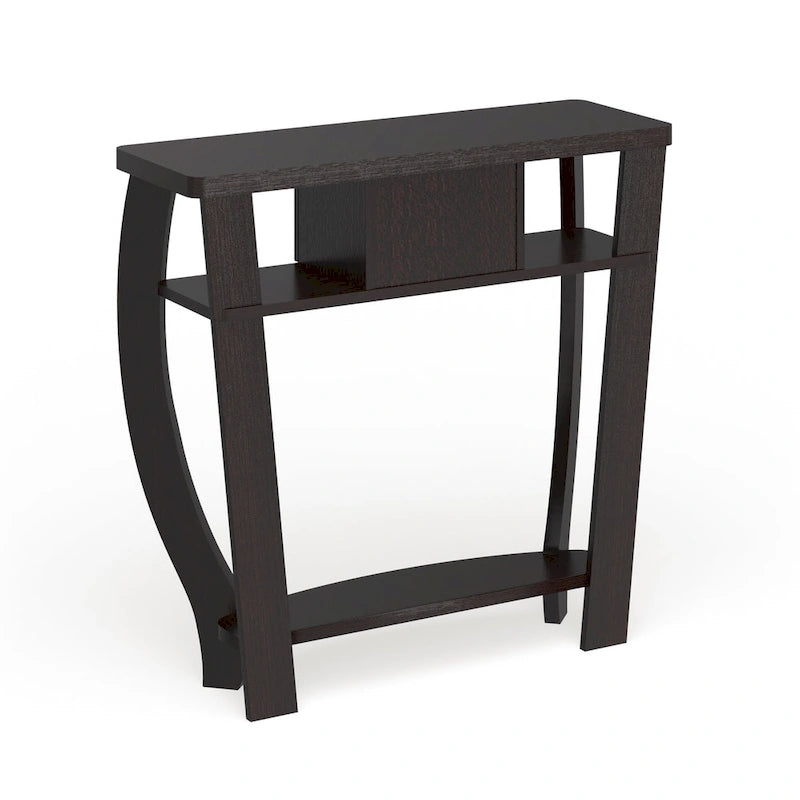 Espresso / Black Console Table with Drawer & Shelf, 1-Person Use