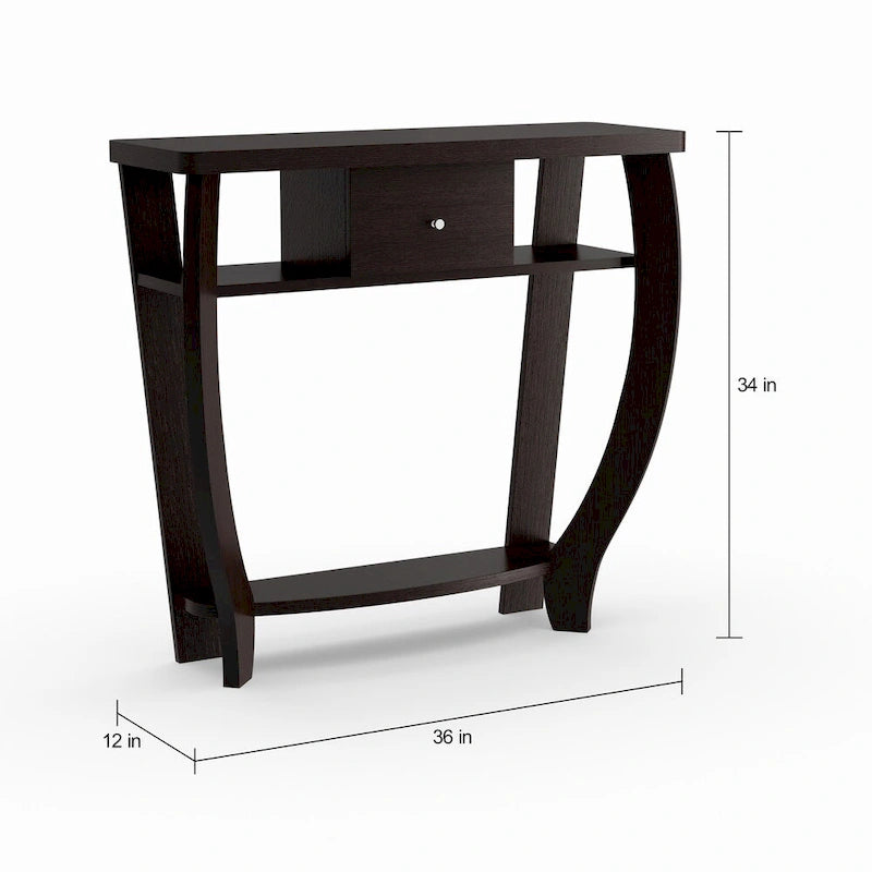 Espresso / Black Console Table with Drawer & Shelf, 1-Person Use