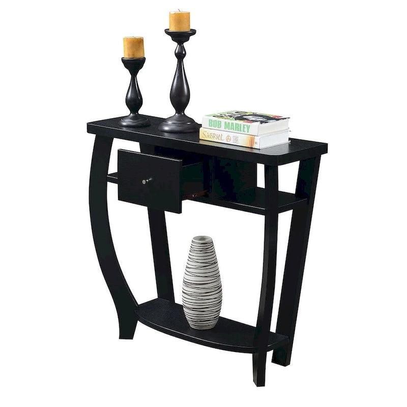 Espresso / Black Console Table with Drawer & Shelf, 1-Person Use
