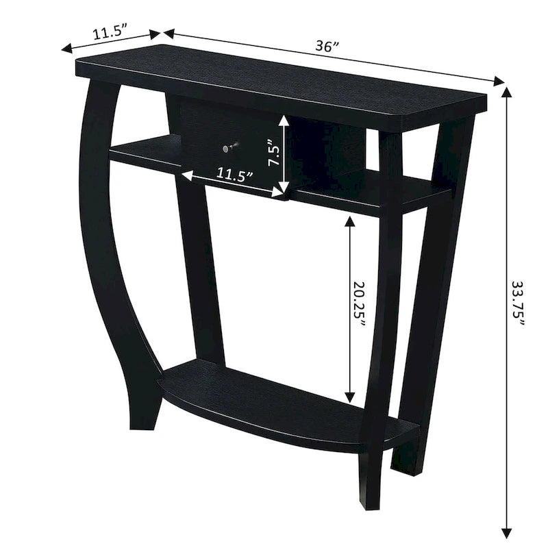 Espresso / Black Console Table with Drawer & Shelf, 1-Person Use