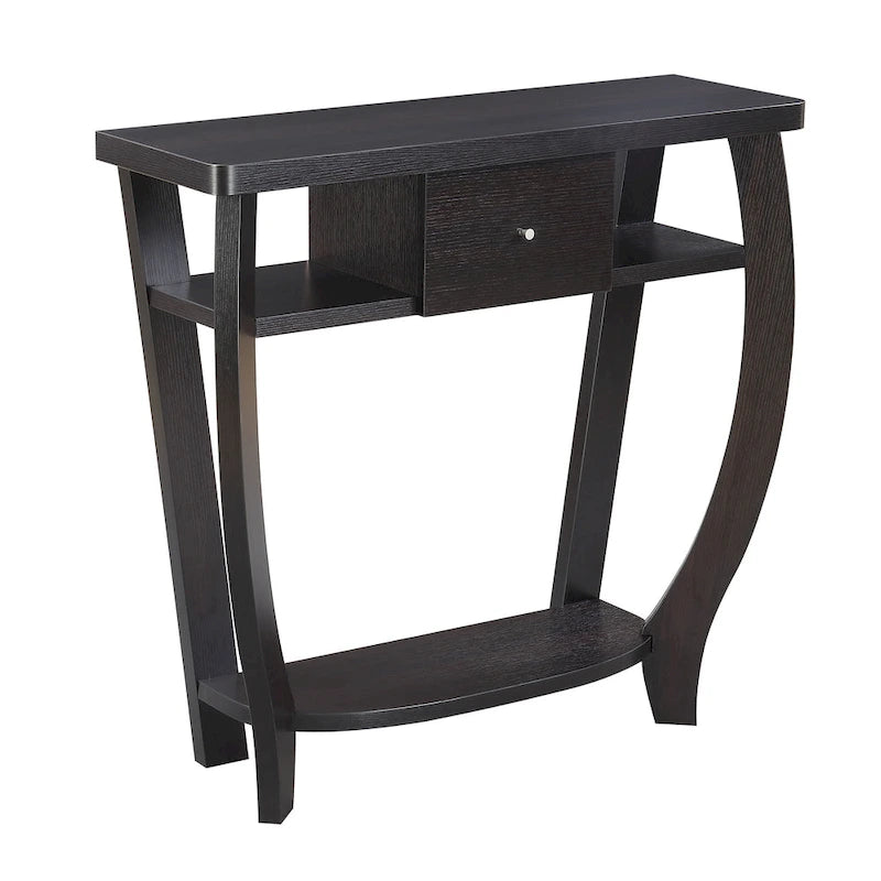 Espresso / Black Console Table with Drawer & Shelf, 1-Person Use