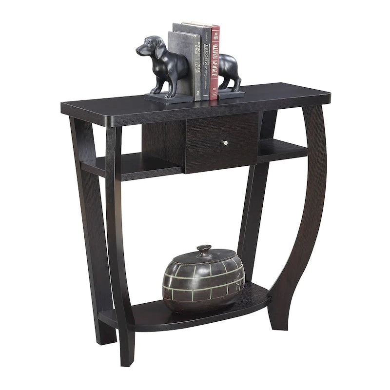 Espresso / Black Console Table with Drawer & Shelf, 1-Person Use