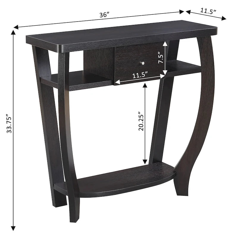 Espresso / Black Console Table with Drawer & Shelf, 1-Person Use