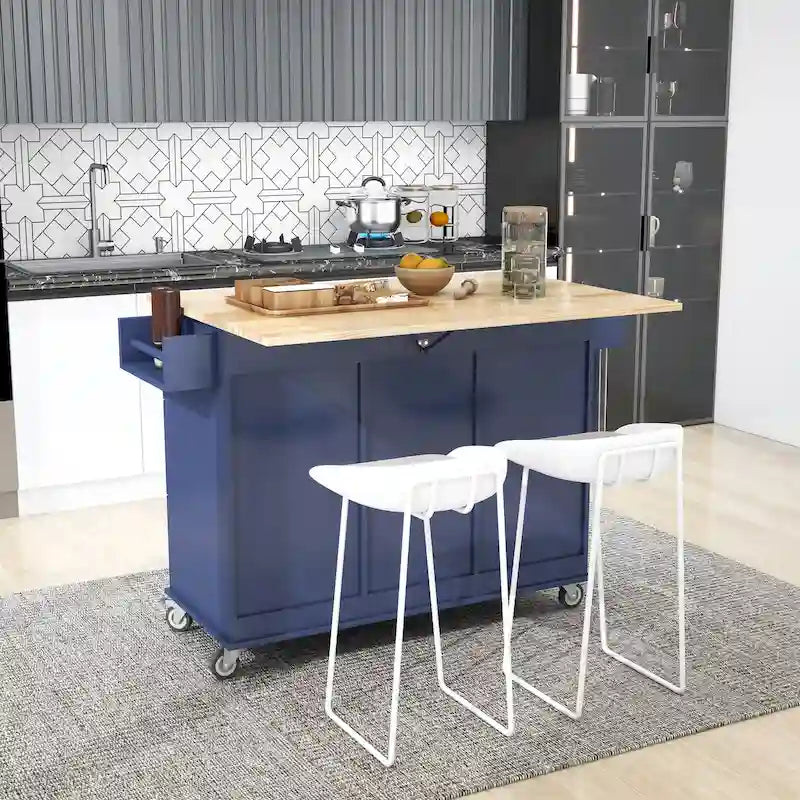 Blue / White / Black / Grey Rolling Kitchen Island Cart with Foldable Drop-Leaf | 2-Person Assembly