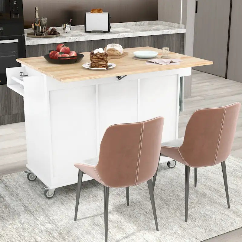 Blue / White / Black / Grey Rolling Kitchen Island Cart with Foldable Drop-Leaf | 2-Person Assembly