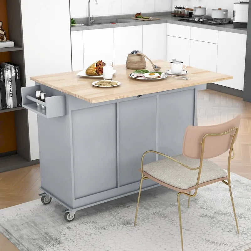 Blue / White / Black / Grey Rolling Kitchen Island Cart with Foldable Drop-Leaf | 2-Person Assembly