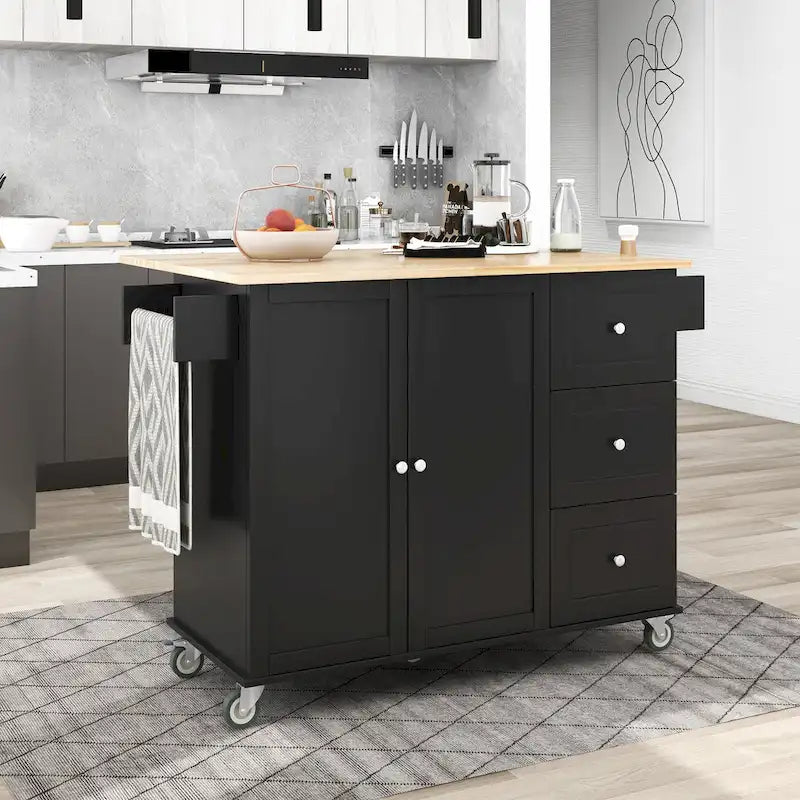 Blue / White / Black / Grey Rolling Kitchen Island Cart with Foldable Drop-Leaf | 2-Person Assembly
