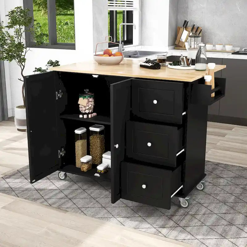 Blue / White / Black / Grey Rolling Kitchen Island Cart with Foldable Drop-Leaf | 2-Person Assembly