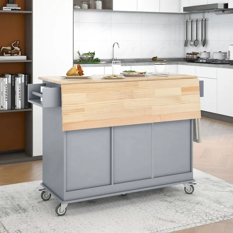 Blue / White / Black / Grey Rolling Kitchen Island Cart with Foldable Drop-Leaf | 2-Person Assembly