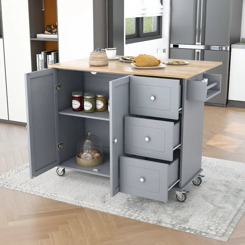 Blue / White / Black / Grey Rolling Kitchen Island Cart with Foldable Drop-Leaf | 2-Person Assembly