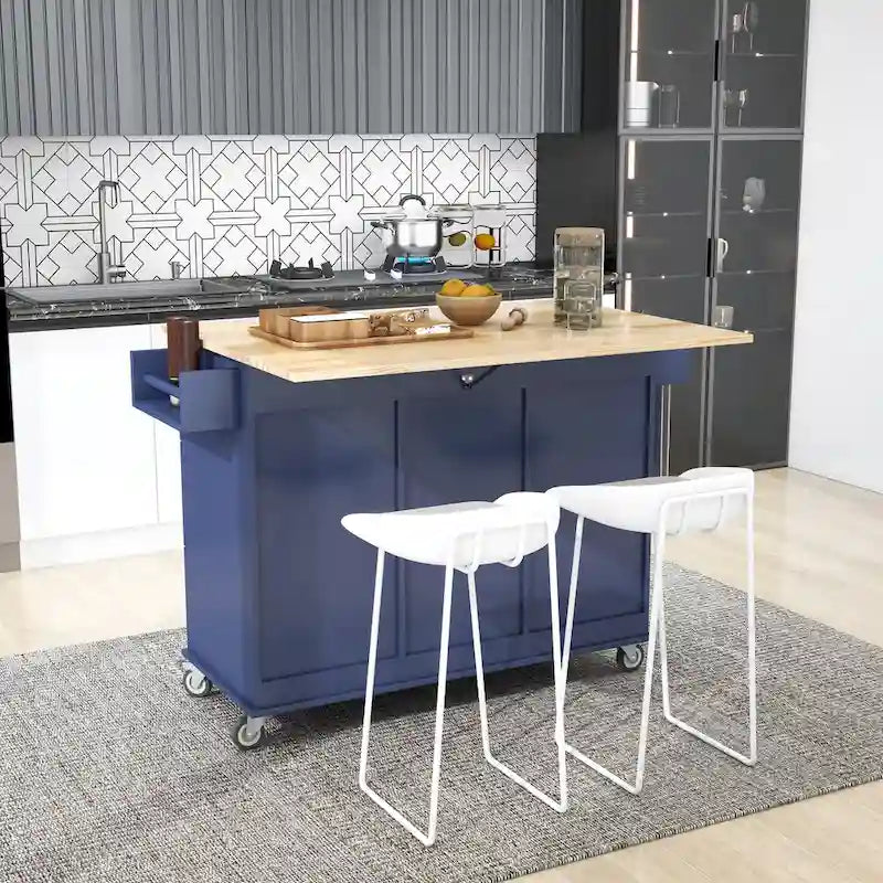 Blue / White / Black / Grey Rolling Kitchen Island Cart with Foldable Drop-Leaf | 2-Person Assembly