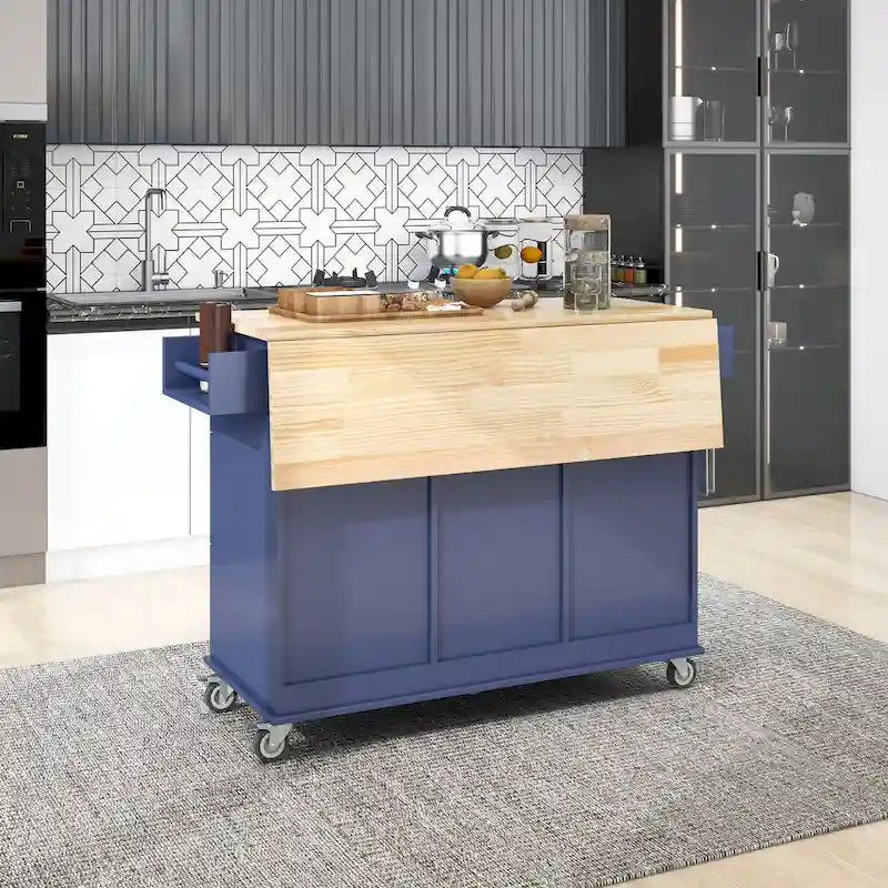 Blue / White / Black / Grey Rolling Kitchen Island Cart with Foldable Drop-Leaf | 2-Person Assembly