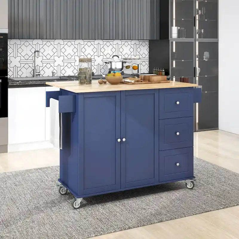 Blue / White / Black / Grey Rolling Kitchen Island Cart with Foldable Drop-Leaf | 2-Person Assembly