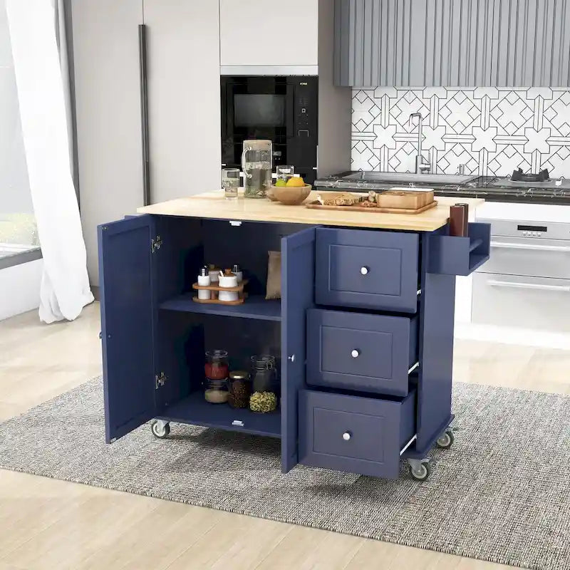 Blue / White / Black / Grey Rolling Kitchen Island Cart with Foldable Drop-Leaf | 2-Person Assembly