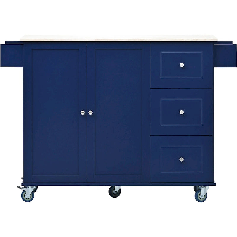 Blue / White / Black / Grey Rolling Kitchen Island Cart with Foldable Drop-Leaf | 2-Person Assembly