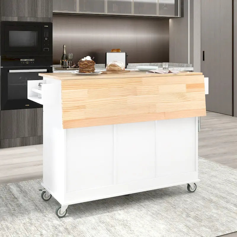 Blue / White / Black / Grey Rolling Kitchen Island Cart with Foldable Drop-Leaf | 2-Person Assembly