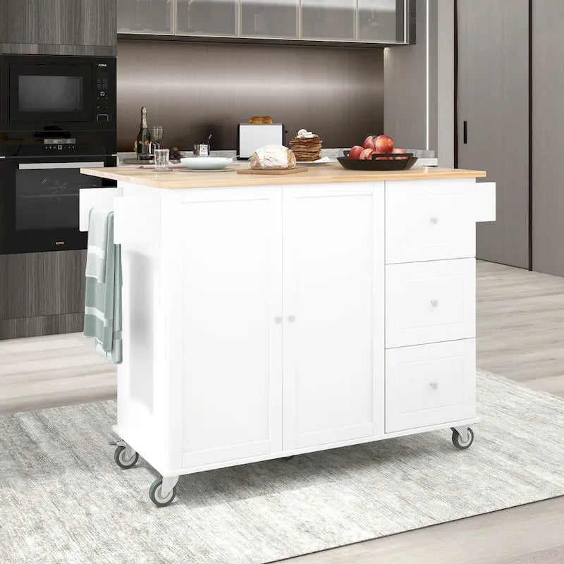 Blue / White / Black / Grey Rolling Kitchen Island Cart with Foldable Drop-Leaf | 2-Person Assembly