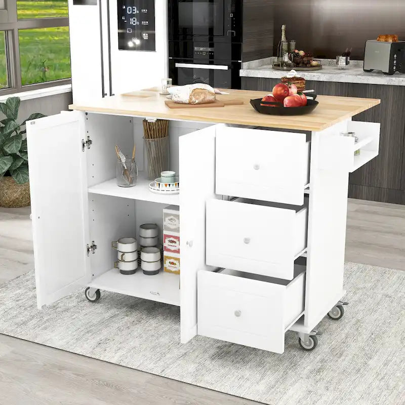 Blue / White / Black / Grey Rolling Kitchen Island Cart with Foldable Drop-Leaf | 2-Person Assembly