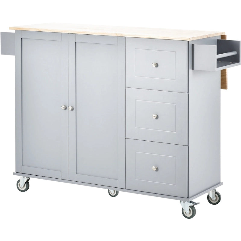 Blue / White / Black / Grey Rolling Kitchen Island Cart with Foldable Drop-Leaf | 2-Person Assembly