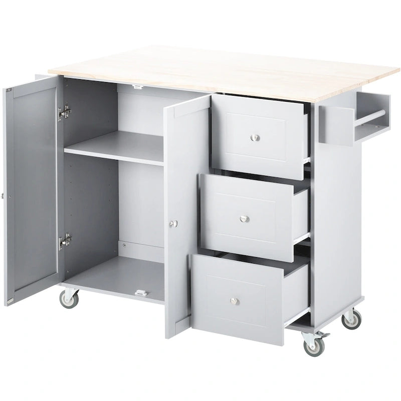 Blue / White / Black / Grey Rolling Kitchen Island Cart with Foldable Drop-Leaf | 2-Person Assembly
