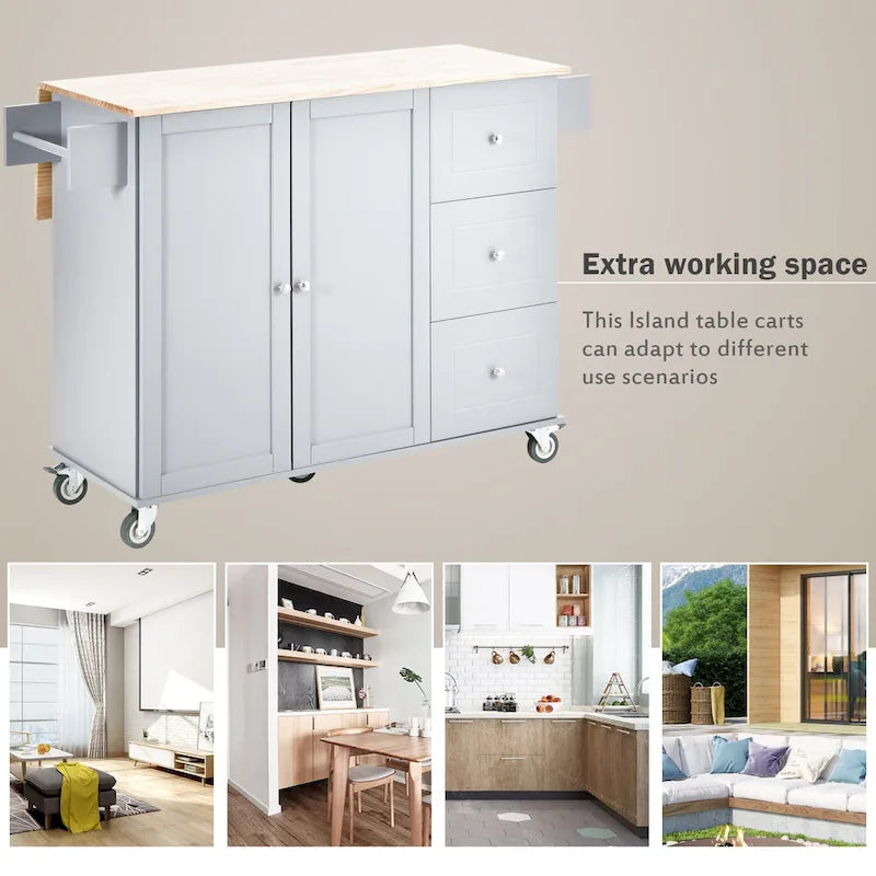 Blue / White / Black / Grey Rolling Kitchen Island Cart with Foldable Drop-Leaf | 2-Person Assembly