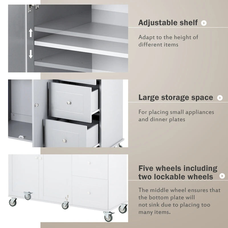 Blue / White / Black / Grey Rolling Kitchen Island Cart with Foldable Drop-Leaf | 2-Person Assembly