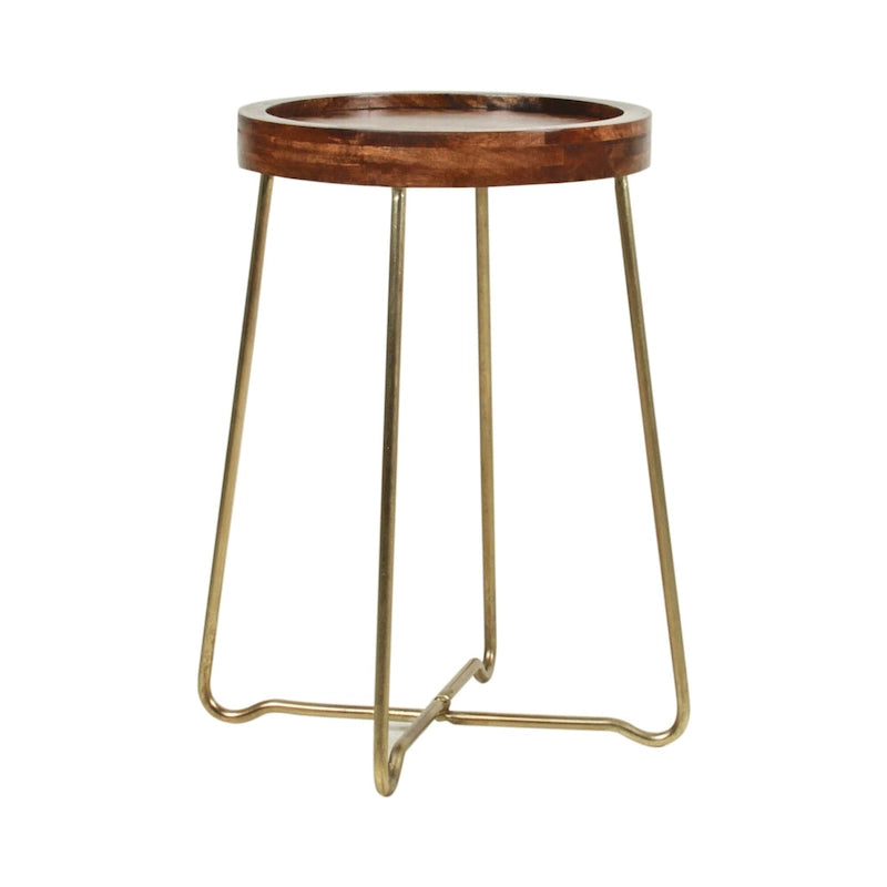 Gold & Natural Wood Round Tray-Top Accent Table, 1-Piece, Small/Large
