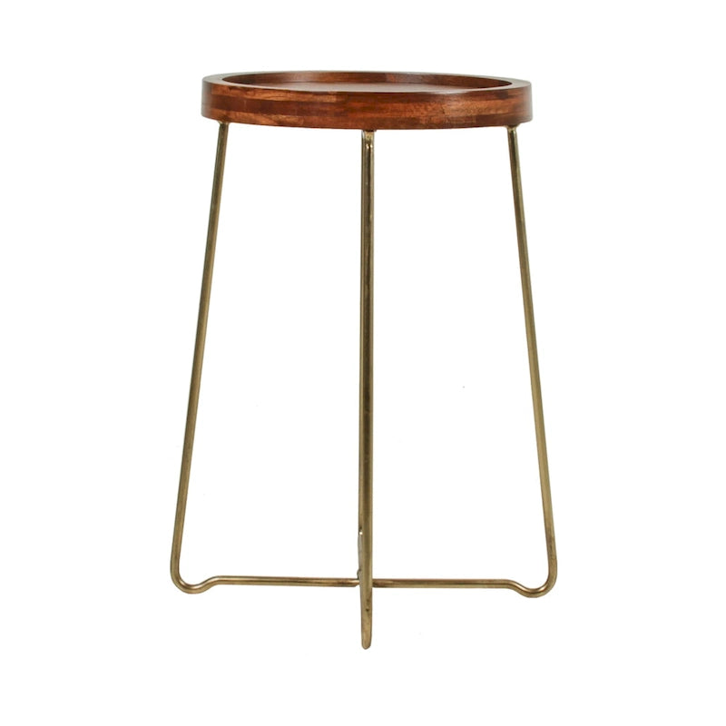 Gold & Natural Wood Round Tray-Top Accent Table, 1-Piece, Small/Large