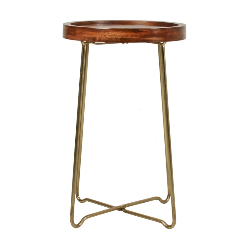 Gold & Natural Wood Round Tray-Top Accent Table, 1-Piece, Small/Large