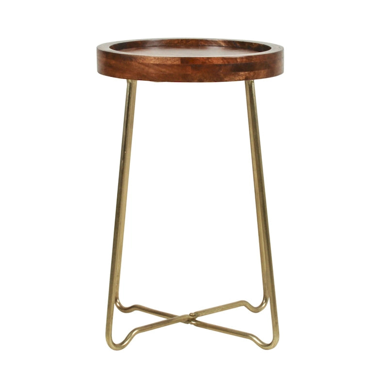Gold & Natural Wood Round Tray-Top Accent Table, 1-Piece, Small/Large