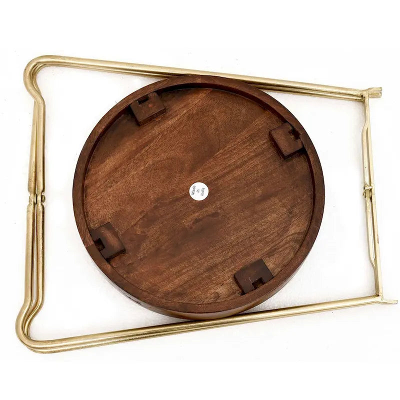 Gold & Natural Wood Round Tray-Top Accent Table, 1-Piece, Small/Large