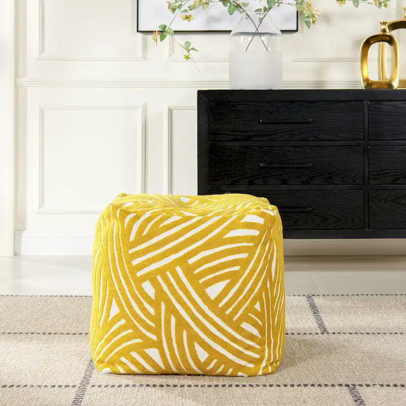 Embroidery Cube Pouf Ottoman, 23", Microbead Fill, Removable Cover, Seats 1