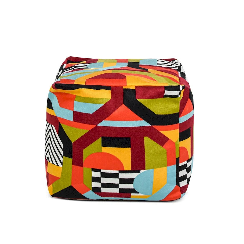Embroidery Cube Pouf Ottoman, 23", Microbead Fill, Removable Cover, Seats 1