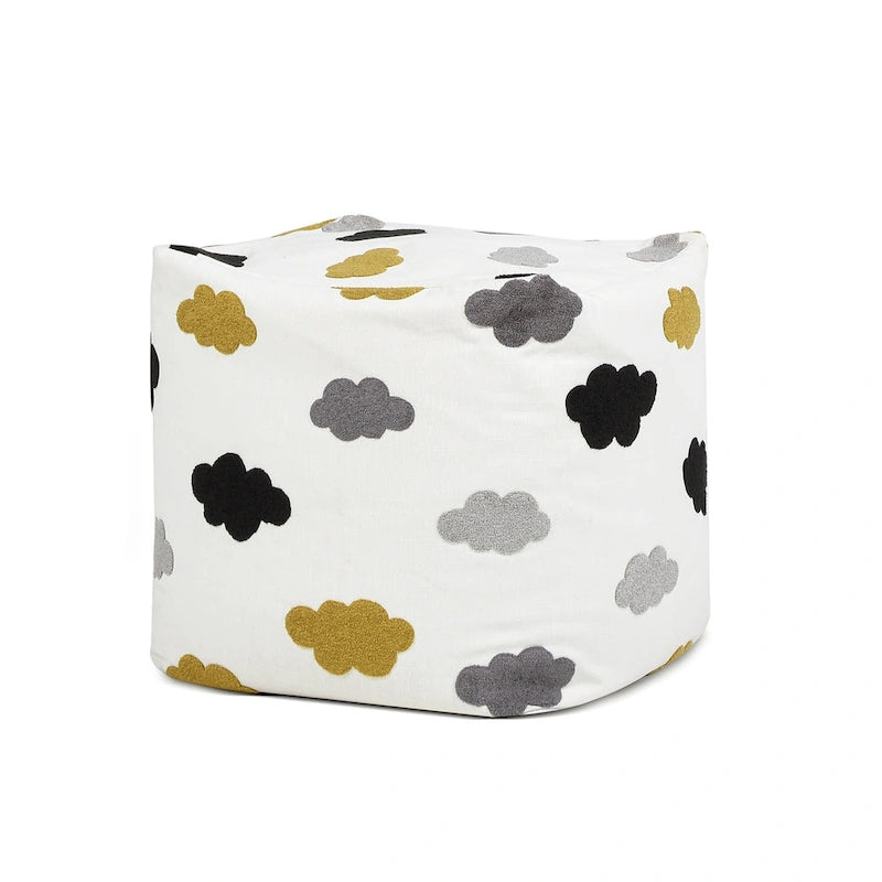 Embroidery Cube Pouf Ottoman, 23", Microbead Fill, Removable Cover, Seats 1