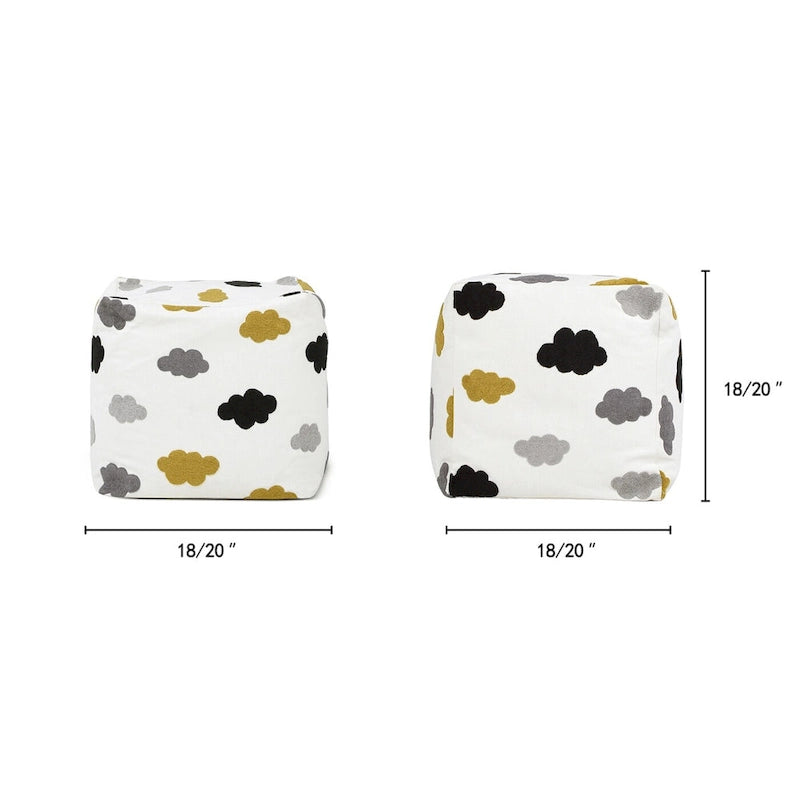 Embroidery Cube Pouf Ottoman, 23", Microbead Fill, Removable Cover, Seats 1
