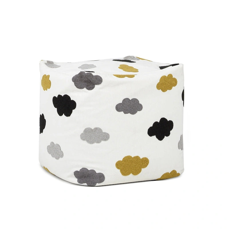 Embroidery Cube Pouf Ottoman, 23", Microbead Fill, Removable Cover, Seats 1